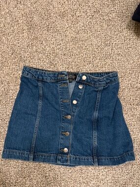 Topshop Dark Blue Button-Front Denim Mini Skirt